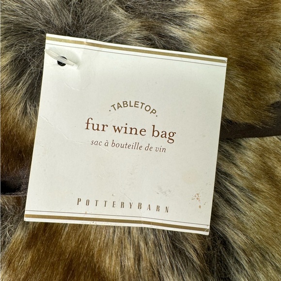 Pottery Barn Faux Fur Wine Bag Brown NWT Brand New - Picture 4 of 9